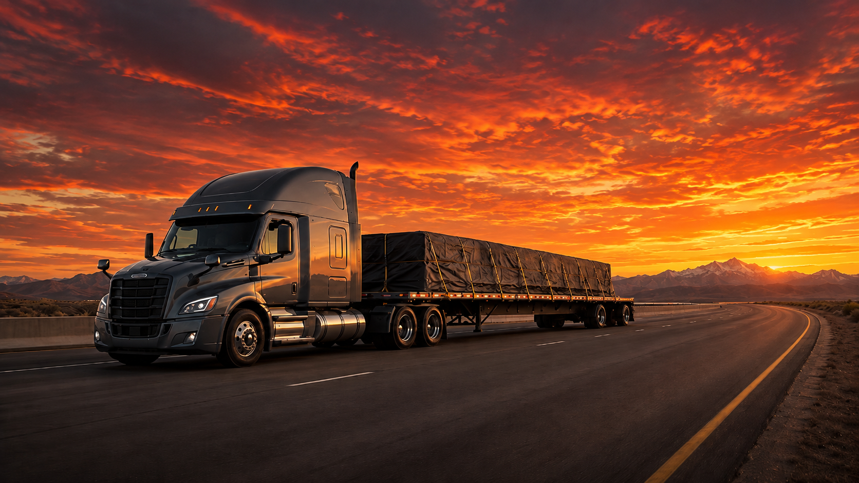 Flatbed truck on the road